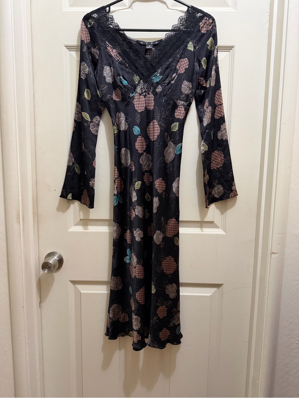 Hype Womens Slip Dress XS Black Multi Vintage Y2K Silk Floral Lace Whimsigoth